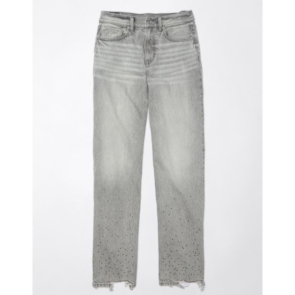 American eagle glacier grey jeans with raw hem and embellished bottoms - Picture 3 of 13